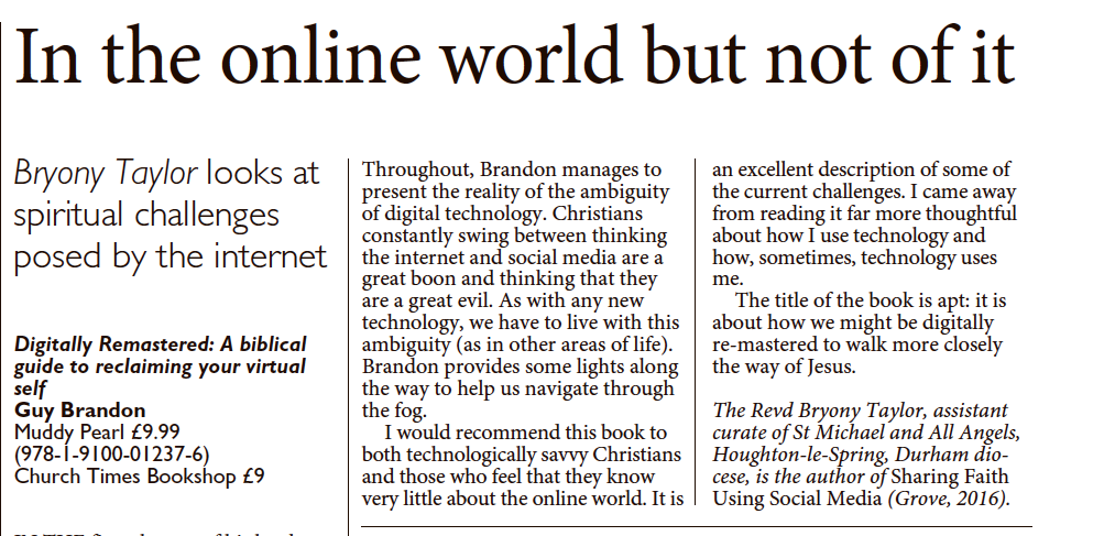 Reviews: Guy Brandon’s Digitally Remastered in the Church Times.
