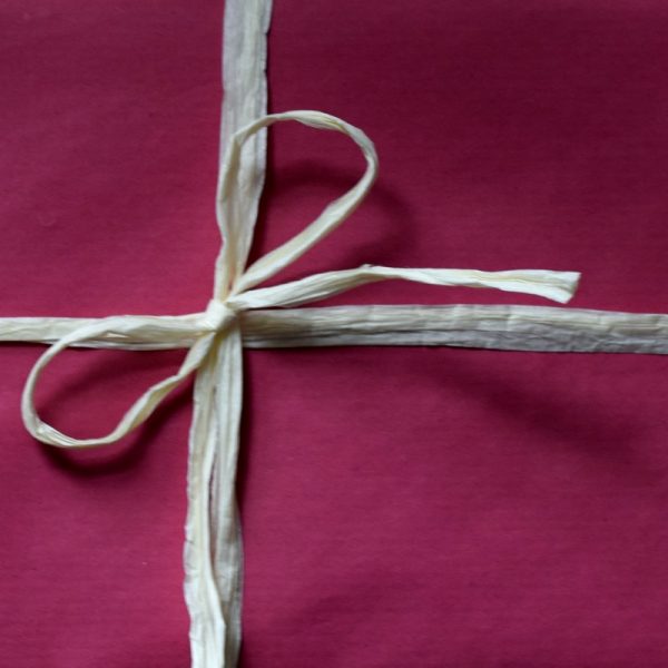 Pink kraft wrap with rafia ribbon